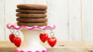 Mexican Hot Chocolate Shortbread Cookies on Antique Stand with R