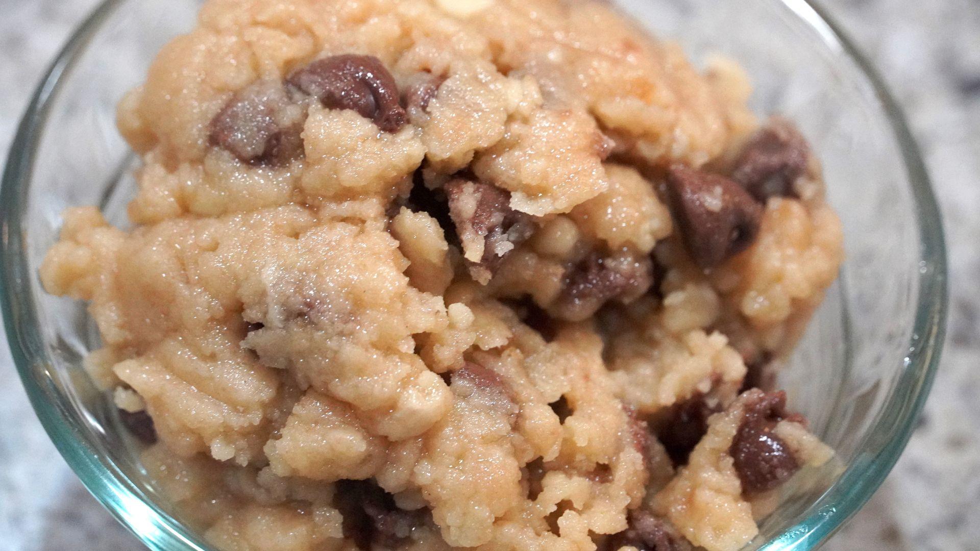 Raw edible chocolate chip cookie dough